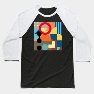 Modern Abstract Geometric Bauhaus Doodle Red  Orange Blue Style Baseball T-Shirt